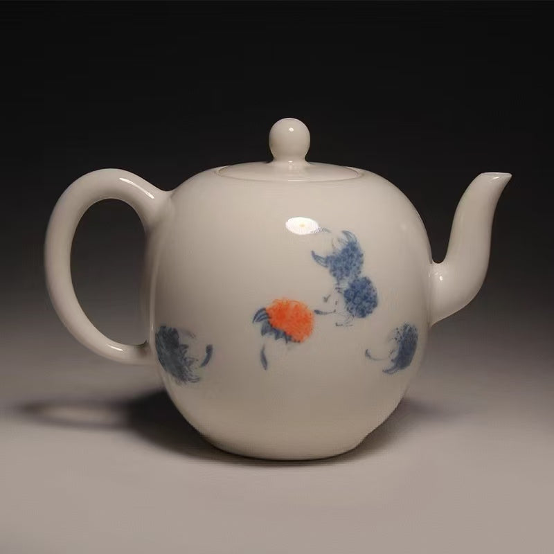 Hand Drawn Blue Orange Flowers Teapot 200ml