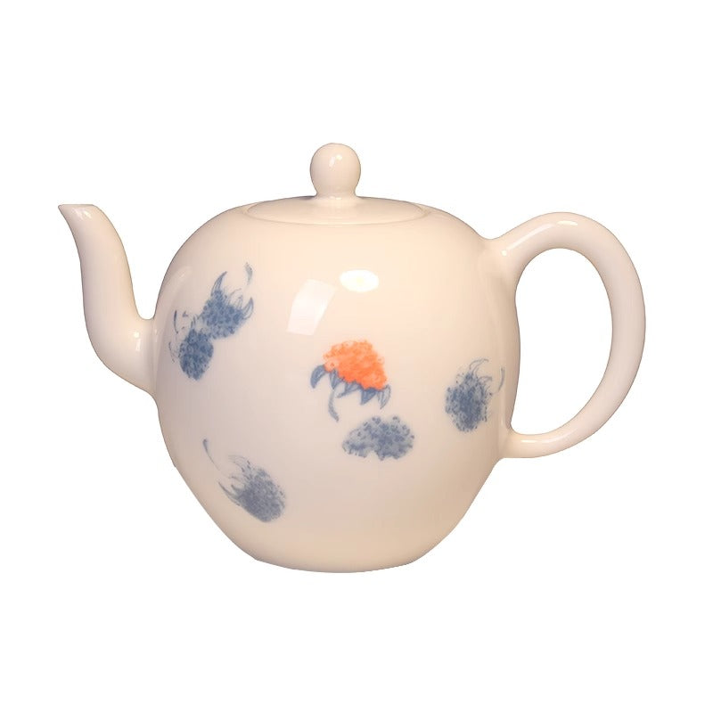 Hand Drawn Blue Orange Flowers Teapot 200ml