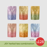 JSY Herbal Tea Bags:Grounding- Ginger & Black Rice+Wisdom-Goji Berries & Apples+Soothing-oil chrysanthemum & Barley+Joy-Roselle & Rose+Healing-Tartary Buckwheat &Osmanthus+Tranquility-Rooibos Tea & Lavender